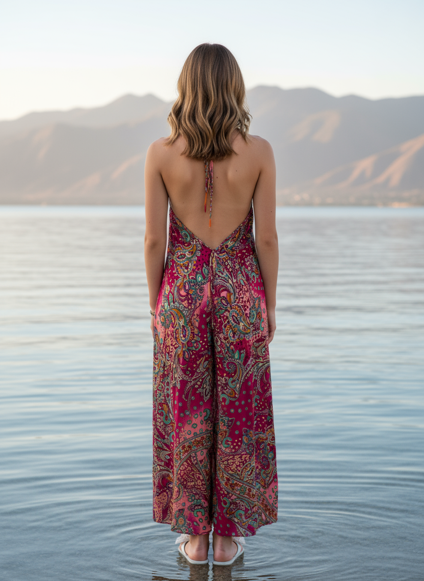 Bohemian Pink Green Mix Paisley Maxi Dress