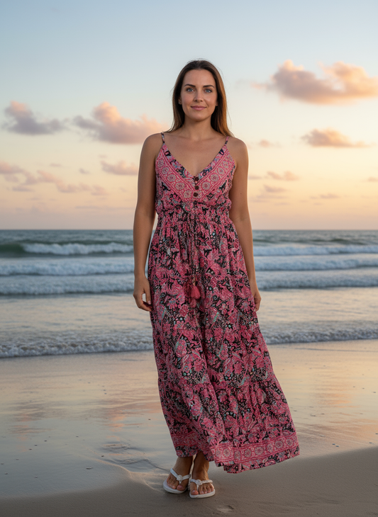 V-Neck Maxi Dress with Adjustable Straps