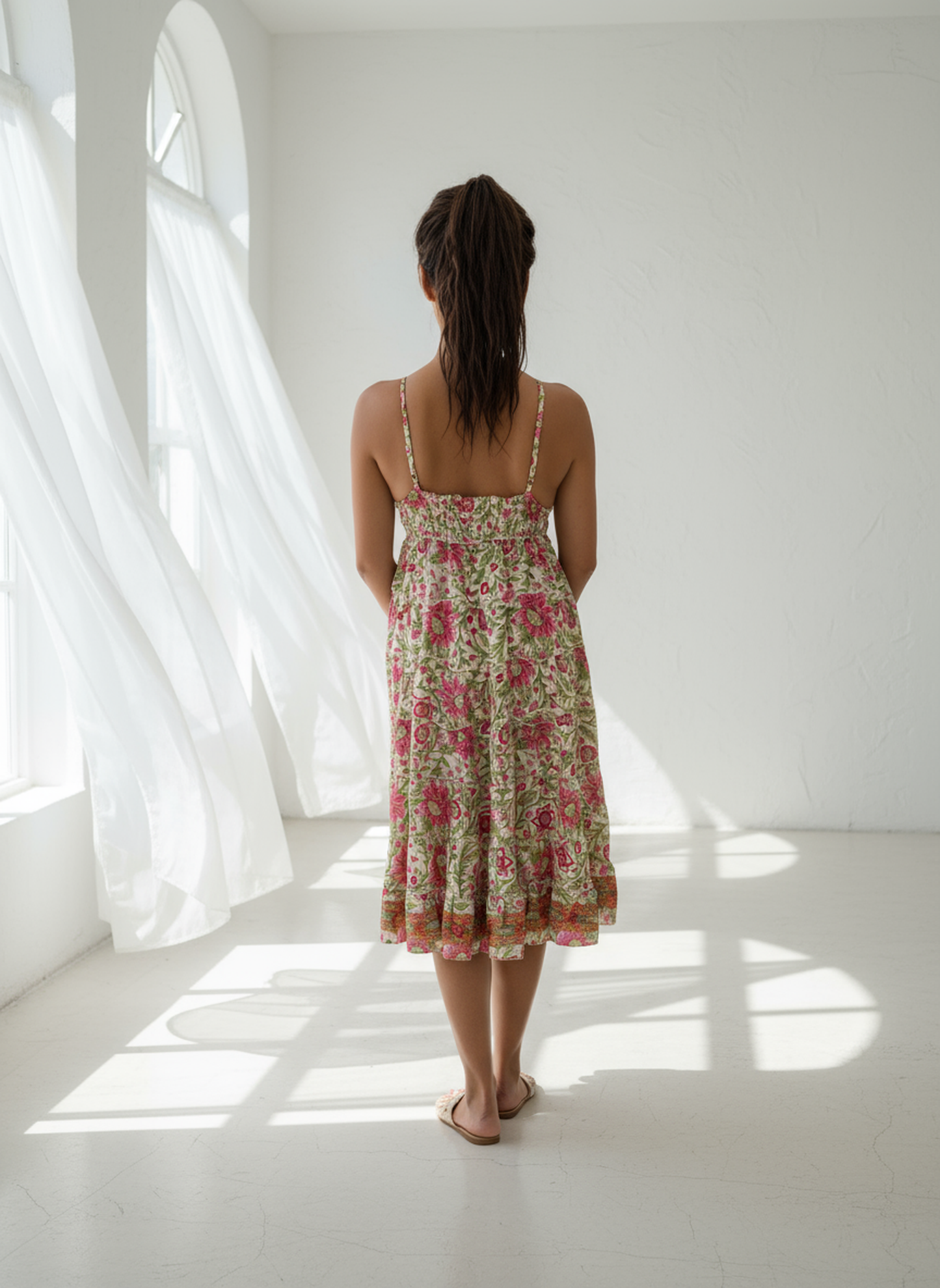 Tropic Bloom Strappy Empire Midi Dress