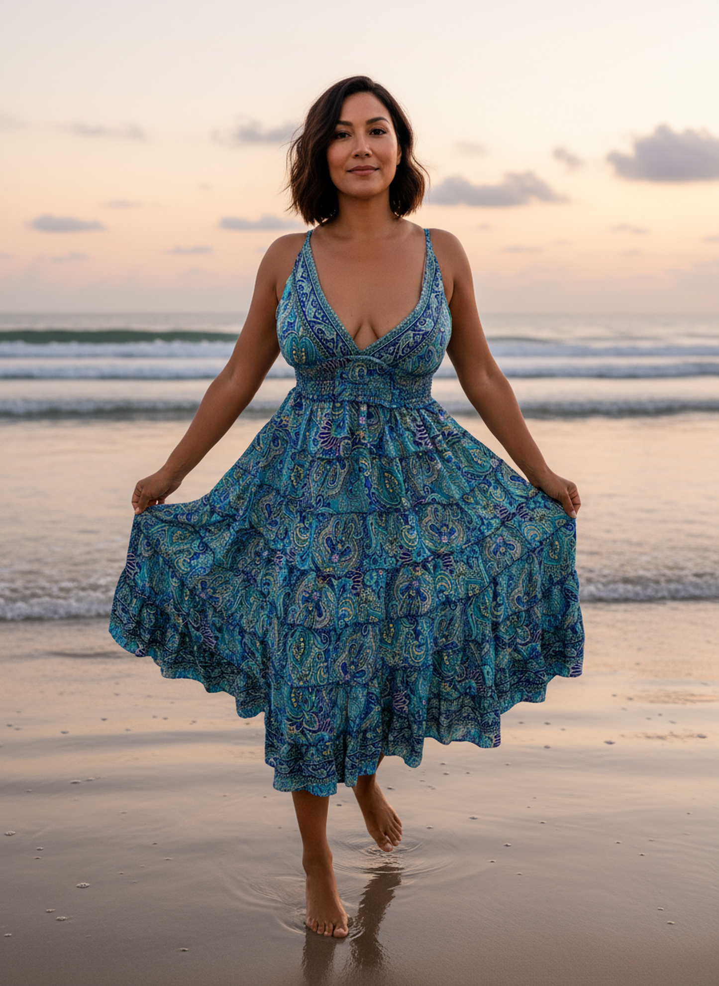 Bohemian Blue Paisley Midi Dress