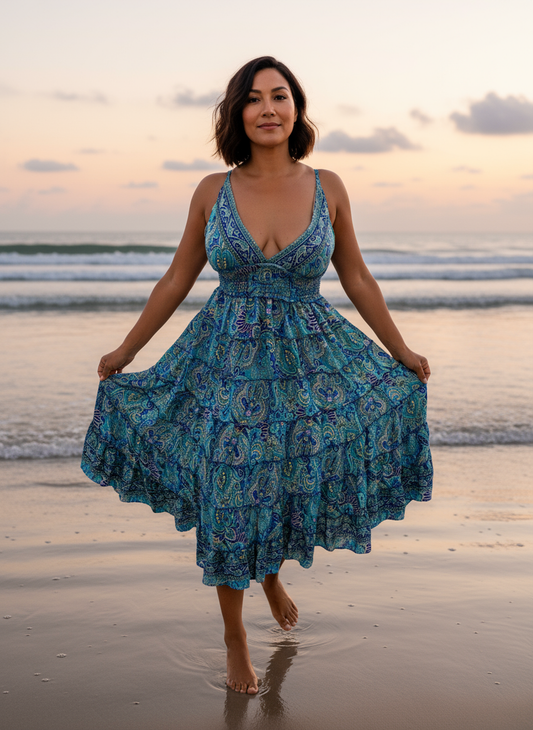 Bohemian Blue Paisley Midi Dress